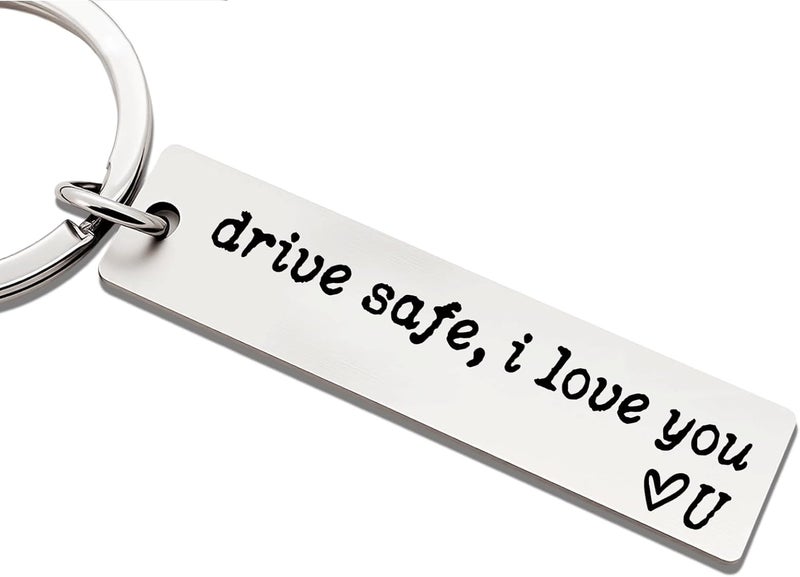 ZEARPT Valentine’s Day Gift for Boyfriend, Personalized Initial Drive Safe I Love You Keychain, Stainless Steel Key Ring for Him Husband Son, Couples Car Accessory, Gift-Ready Box - Image 1